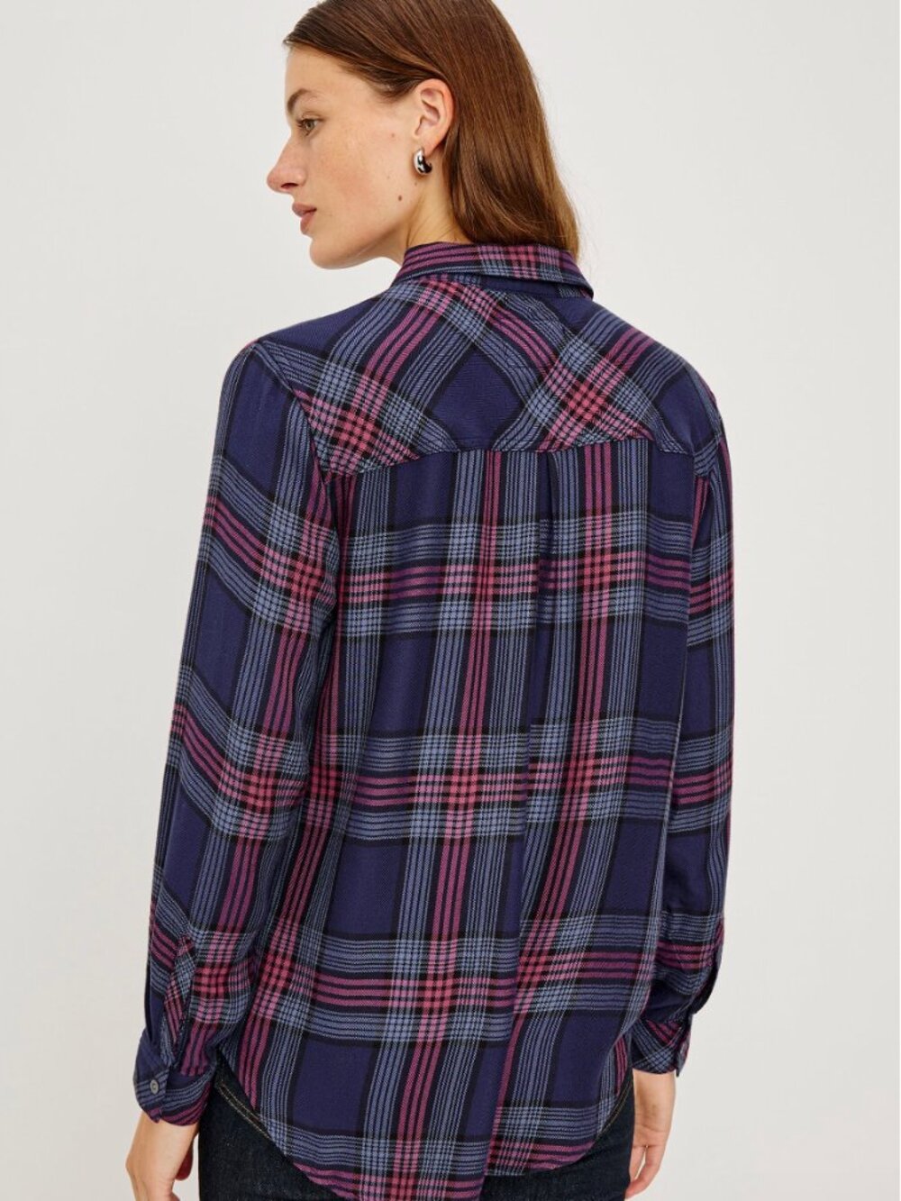 Rails Hunter Plaid Long Sleeve Shirt in Navy Rose Astor - Size M - Picture 4 of 14
